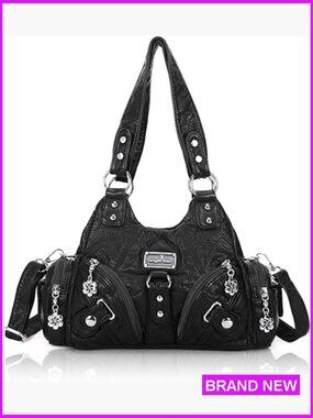 Small Hobo Shoulder Bag Multi-Pocket Tote Vegan Leather Zipper Closure